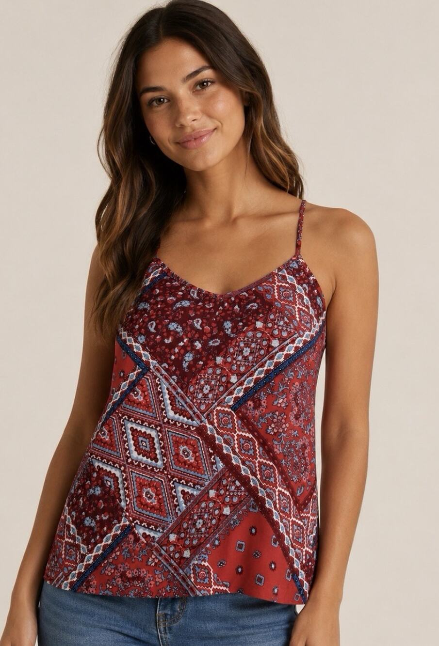 Hollister Boho-inspired/Festival Patchwork Print Strappy Blouse-Size XS